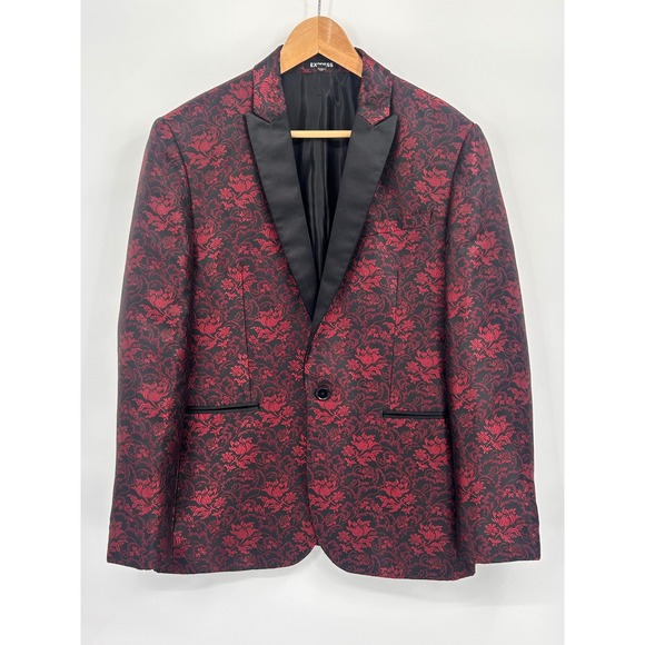Express Mens Slim Fit Floral Print Satin Tuxedo Prom Blazer Jacket 38Short - Picture 1 of 8